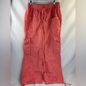 Aerie Baggy Go For It Cargo Pants Medium Spicy Coral Drawstring Hem